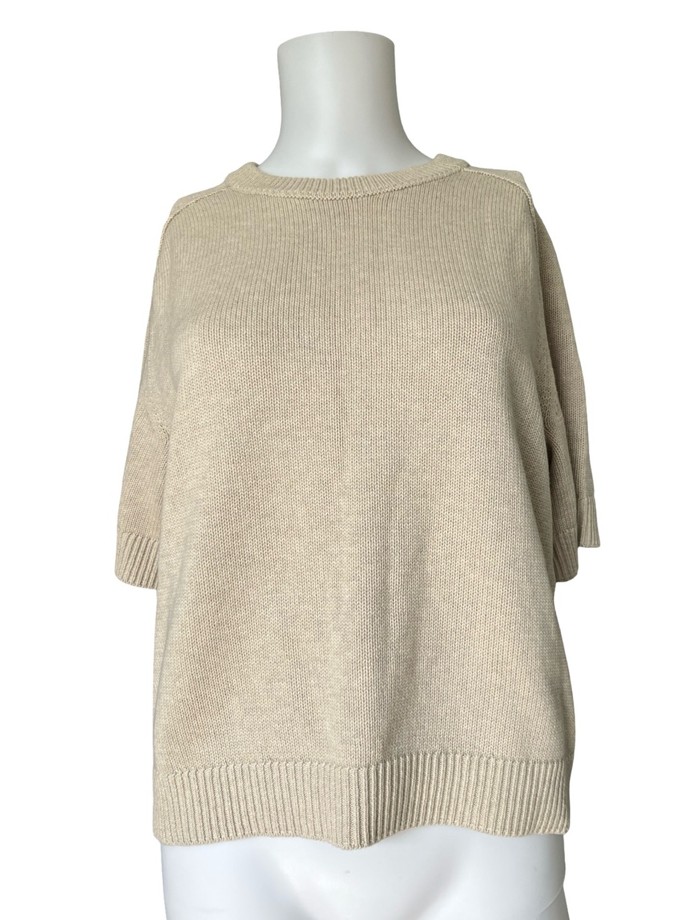 NEW Quince 100% Organic Cotton Sweater Tee Speckled Beige Womens Size Medium